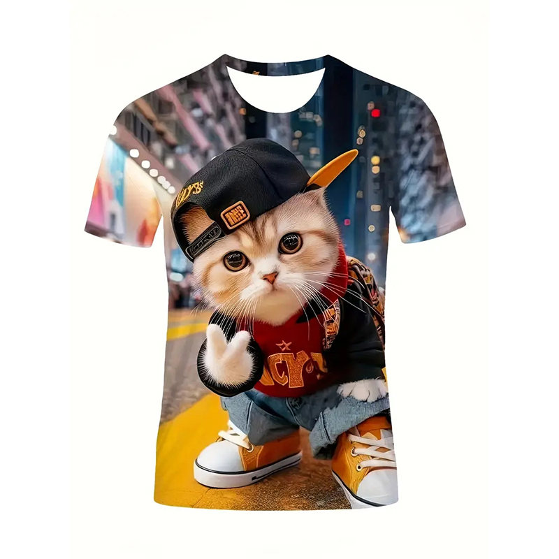 نمط القط مضحك تي شيرت ملابس رج - مراجعة Popular Anime Merchandise وسعره