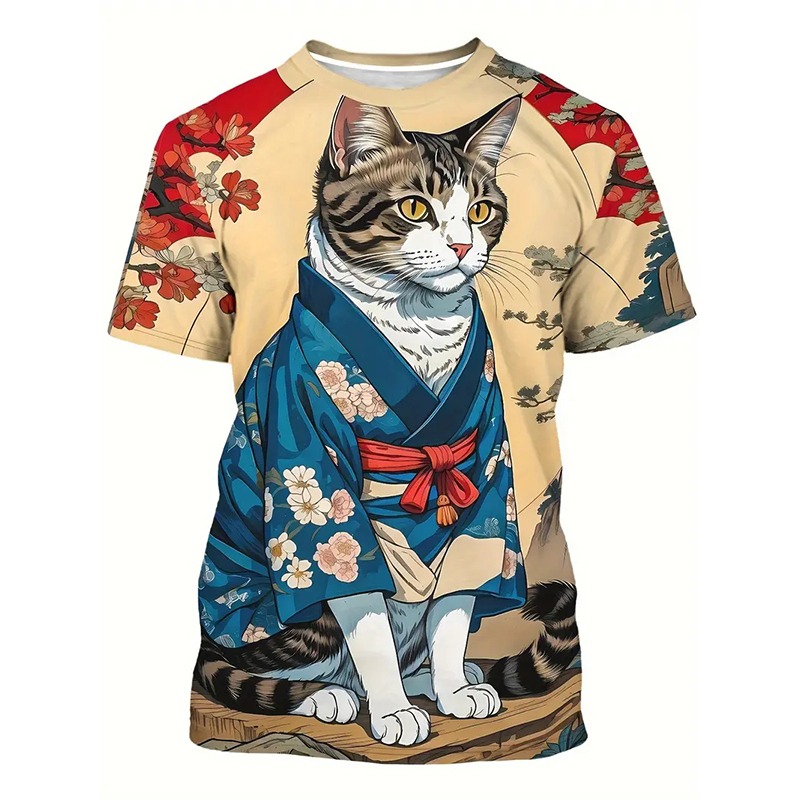 نمط القط مضحك تي شيرت ملابس رج - مراجعة Popular Anime Merchandise وسعره