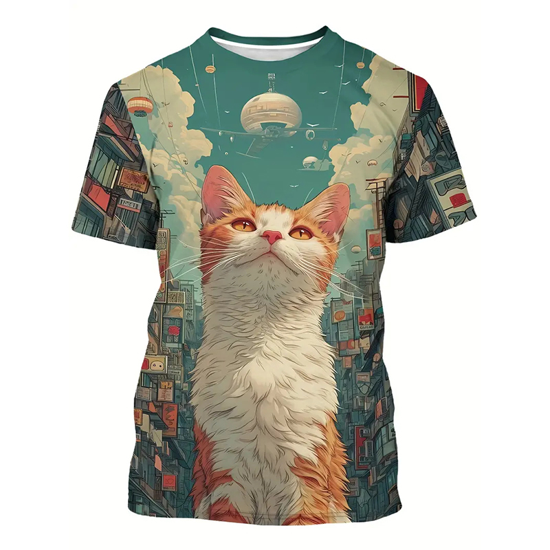 نمط القط مضحك تي شيرت ملابس رج - مراجعة Popular Anime Merchandise وسعره